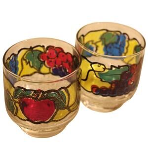 Pair (2) 1970s Libbey “Stained Glass” Fruit Lowball / Juice Glasses – Retro 70s